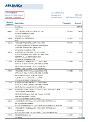 Download Bosnia and Herzegovina ASA Banka bank statement excel Photoshop template